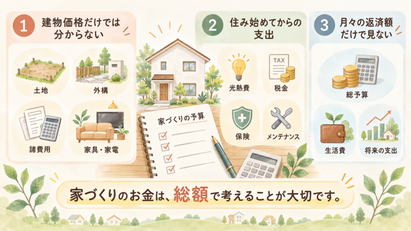 家づくりのお金を総額で考える инфォグラフィック - 住宅AIコンシェルジュ